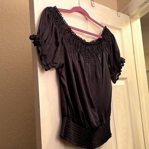 Navy silk peasant top